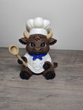 3D Printed Highland Cow Chef Figurine | Apron & Spoon | Hand-Finished | 4m3d Design Art