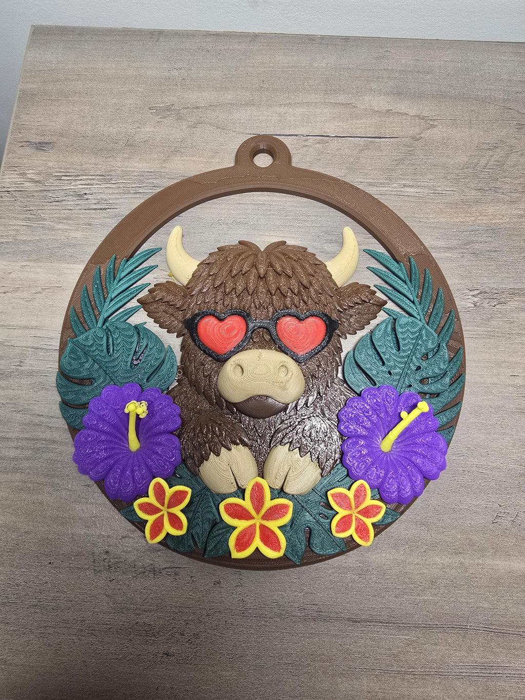 3D Printed In Love Highland Cow Floral Wall Hanger | Valentine's & Home Decor | 4m3d Design Art
