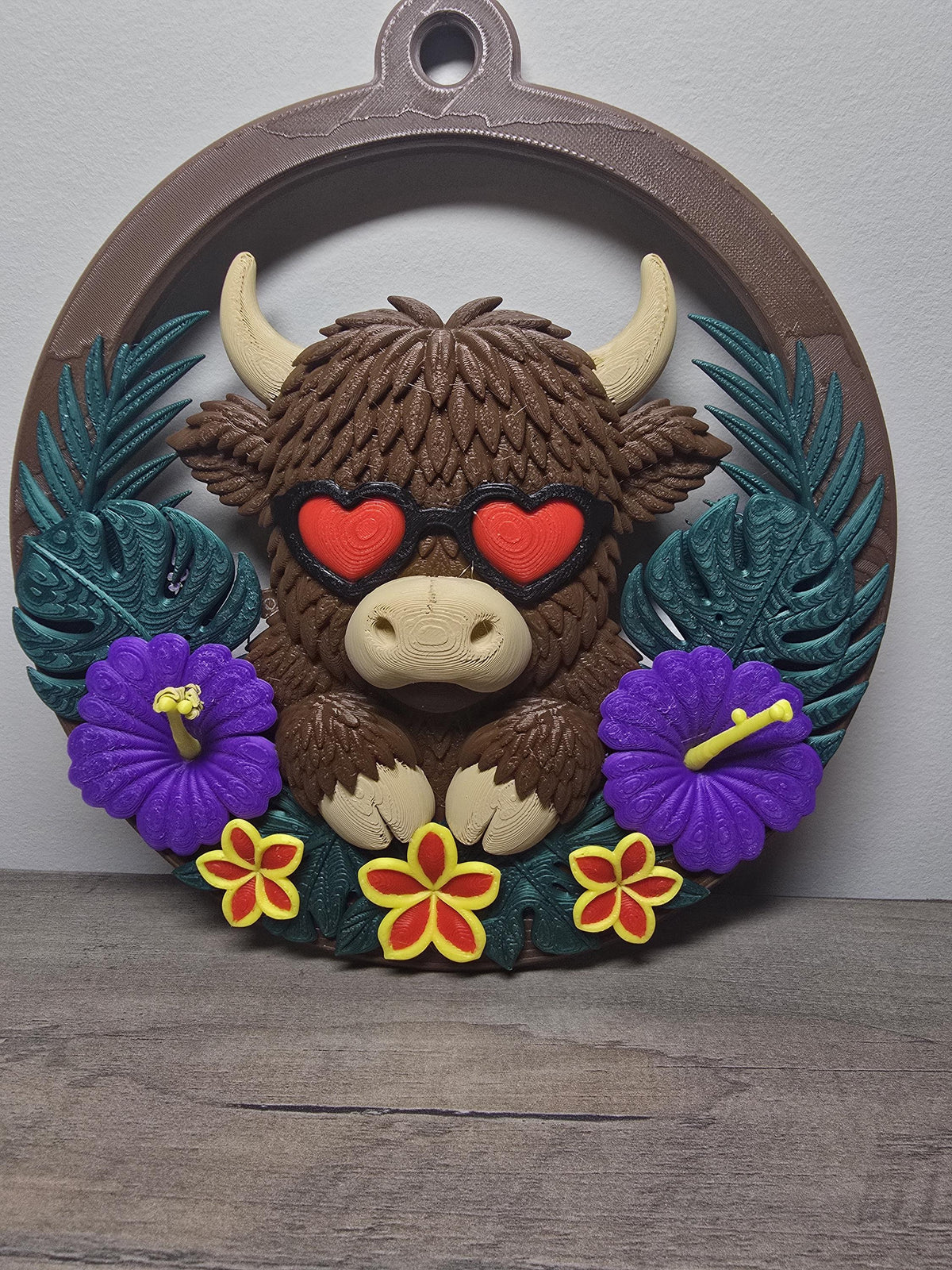 3D Printed In Love Highland Cow Floral Wall Hanger | Valentine's & Home Decor | 4m3d Design Art