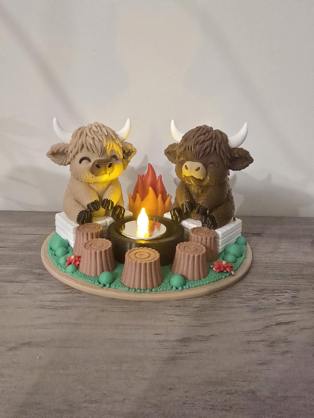 3D Printed Highland Cows Campfire Tealight Holder | Cozy Home Decor | 4m3d Design Art