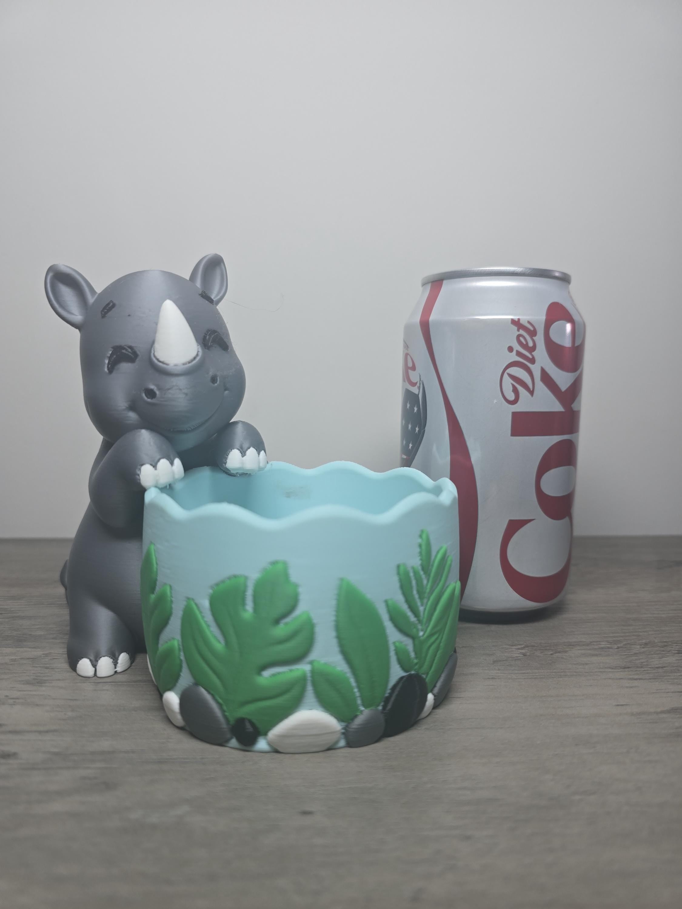 3D Printed Cute Rhino Planter | Catch-All for Keys, Jewelry & Coins | 4m3d Design Art