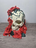3D Printed Gothic Skull with Roses Figurine | Dark Home Decor | 4m3d Design Art
