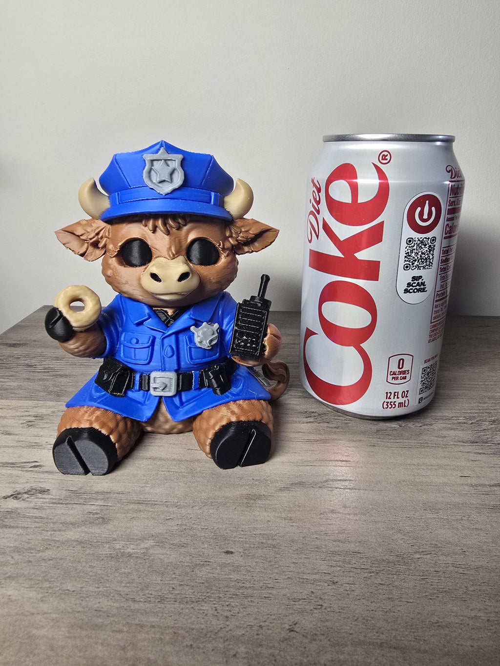 3D Printed Police Officer Highland Cow Figurine | Donut & Walkie Talkie | 4m3d Design Art