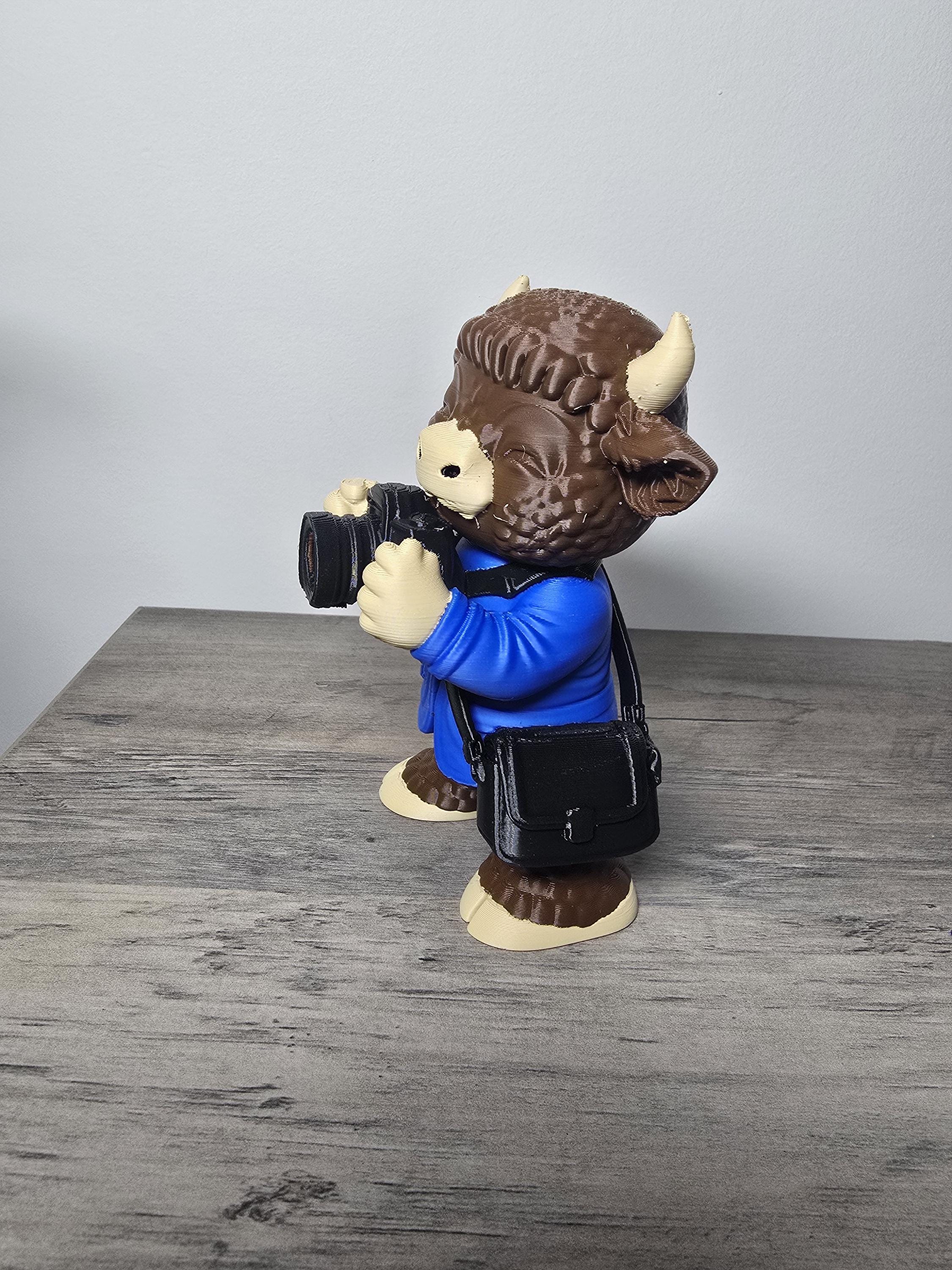 3D Printed Highland Cow Photographer Figurine | Funny Unique Gift | 4m3d Design Art