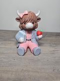 3D Printed Highland Cow Female Teacher Figurine | Apple & Book | Teacher Gift | 4m3d Design Art