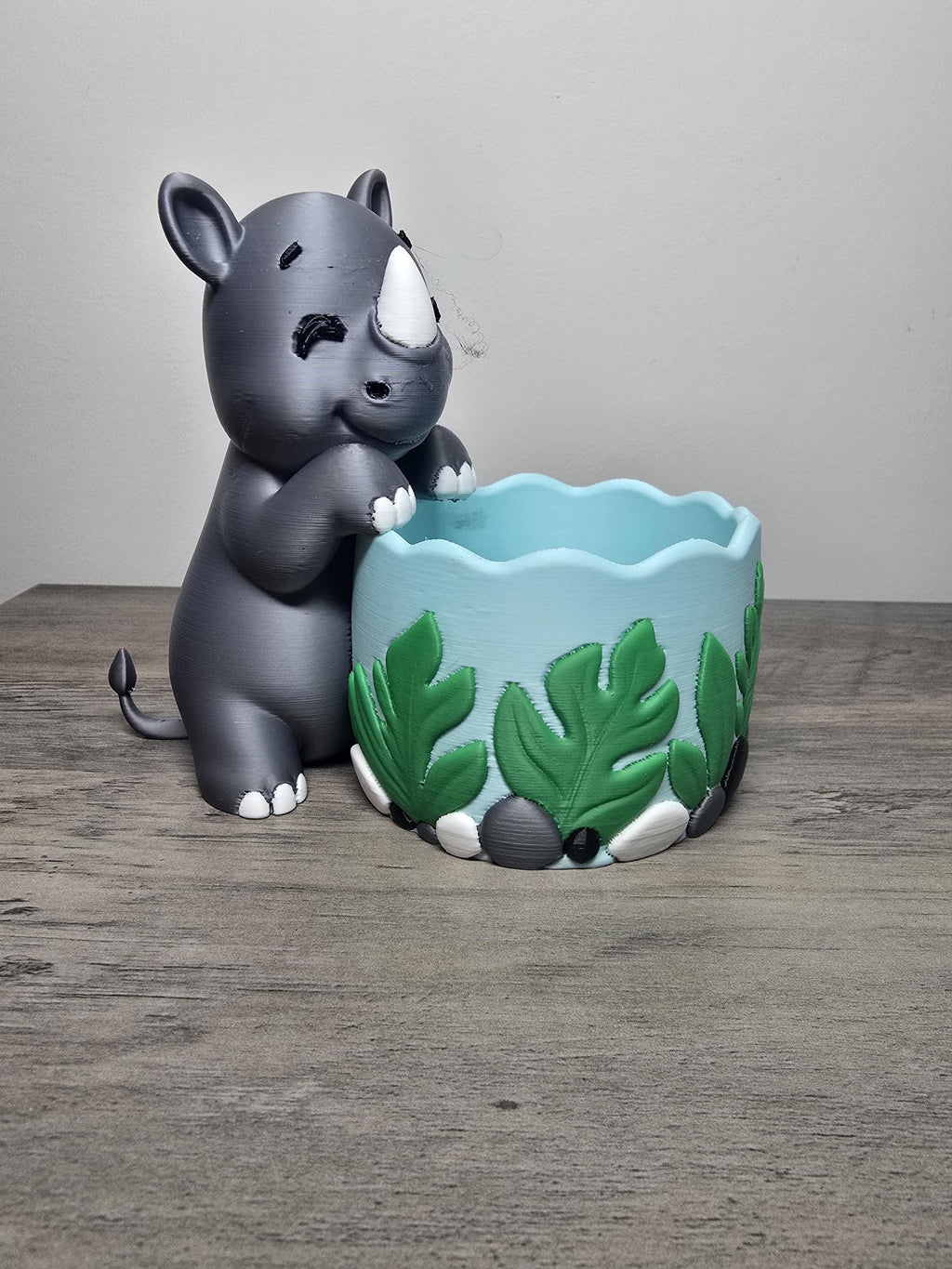 3D Printed Cute Rhino Planter | Catch-All for Keys, Jewelry & Coins | 4m3d Design Art