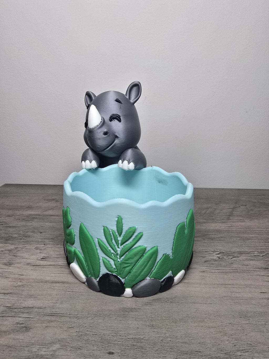 3D Printed Cute Rhino Planter | Catch-All for Keys, Jewelry & Coins | 4m3d Design Art
