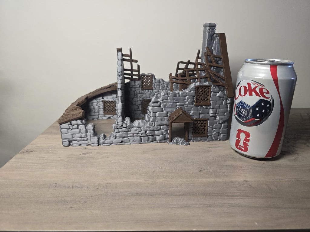 3D Printed Abandoned Stone House Aquarium Decor | Fish Hideout | 10x9x5 In | 4m3d Design Art
