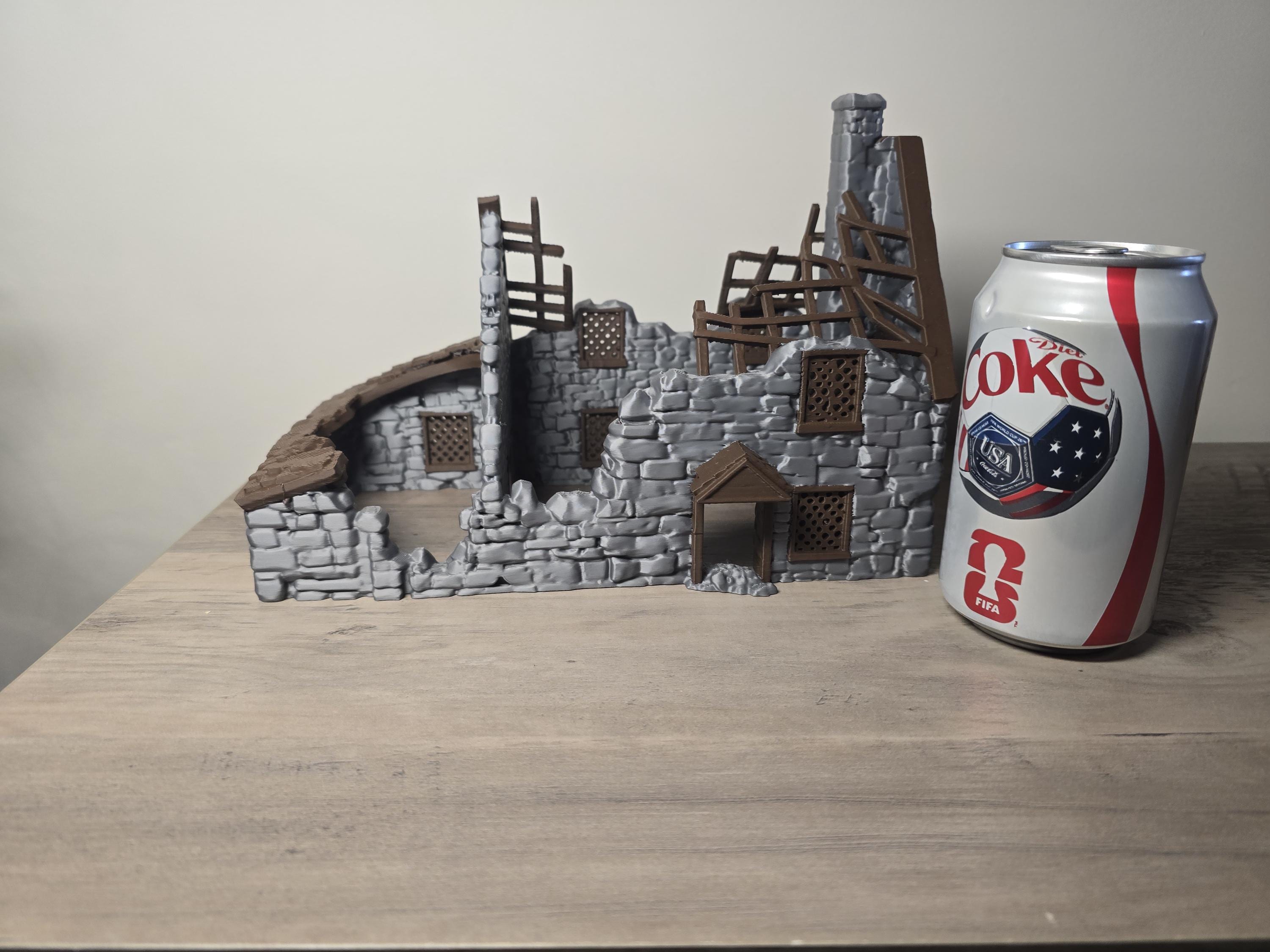 3D Printed Abandoned Stone House Aquarium Decor | Fish Hideout | 10x9x5 In | 4m3d Design Art