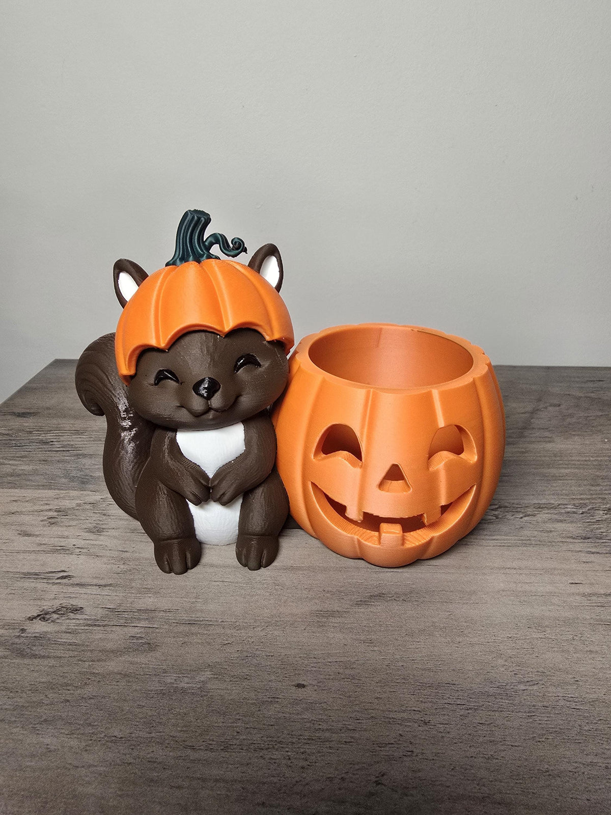 3D Printed Halloween Squirrel Tealight Candle Holder | Pumpkin Hat | 6x4x5 In | 4m3d Design Art