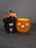 3D Printed Halloween Squirrel Tealight Candle Holder | Pumpkin Hat | 6x4x5 In | 4m3d Design Art