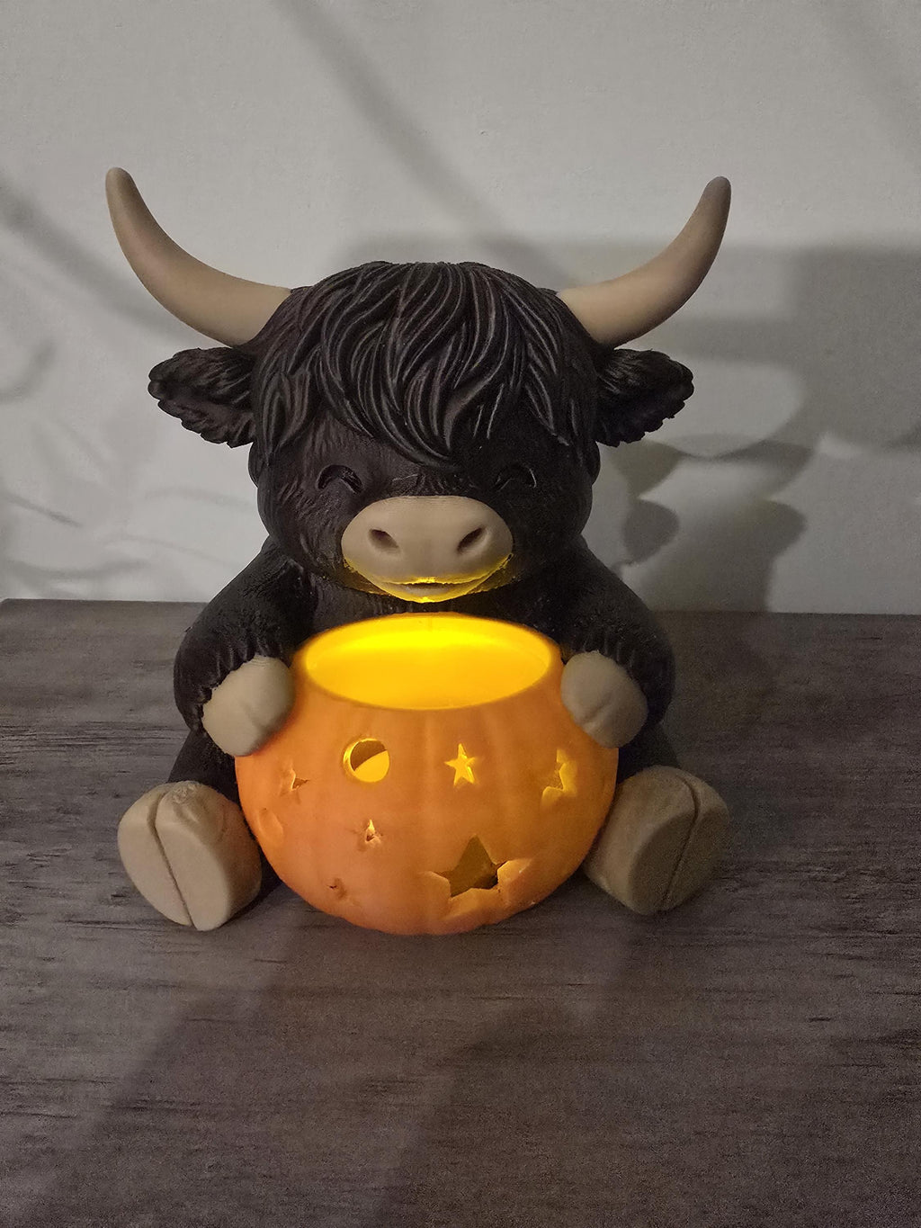 3D Printed Halloween Highland Cow Tealight Candle Holder | Pumpkin Design | 4m3d Design Art