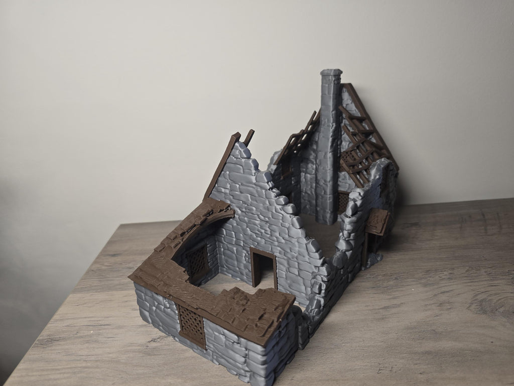 3D Printed Abandoned Stone House Aquarium Decor | Fish Hideout | 10x9x5 In | 4m3d Design Art