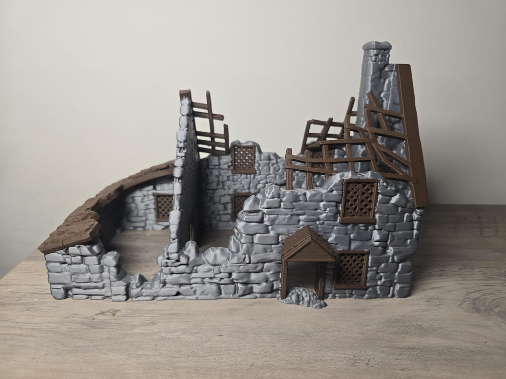 3D Printed Abandoned Stone House Aquarium Decor | Fish Hideout | 10x9x5 In | 4m3d Design Art