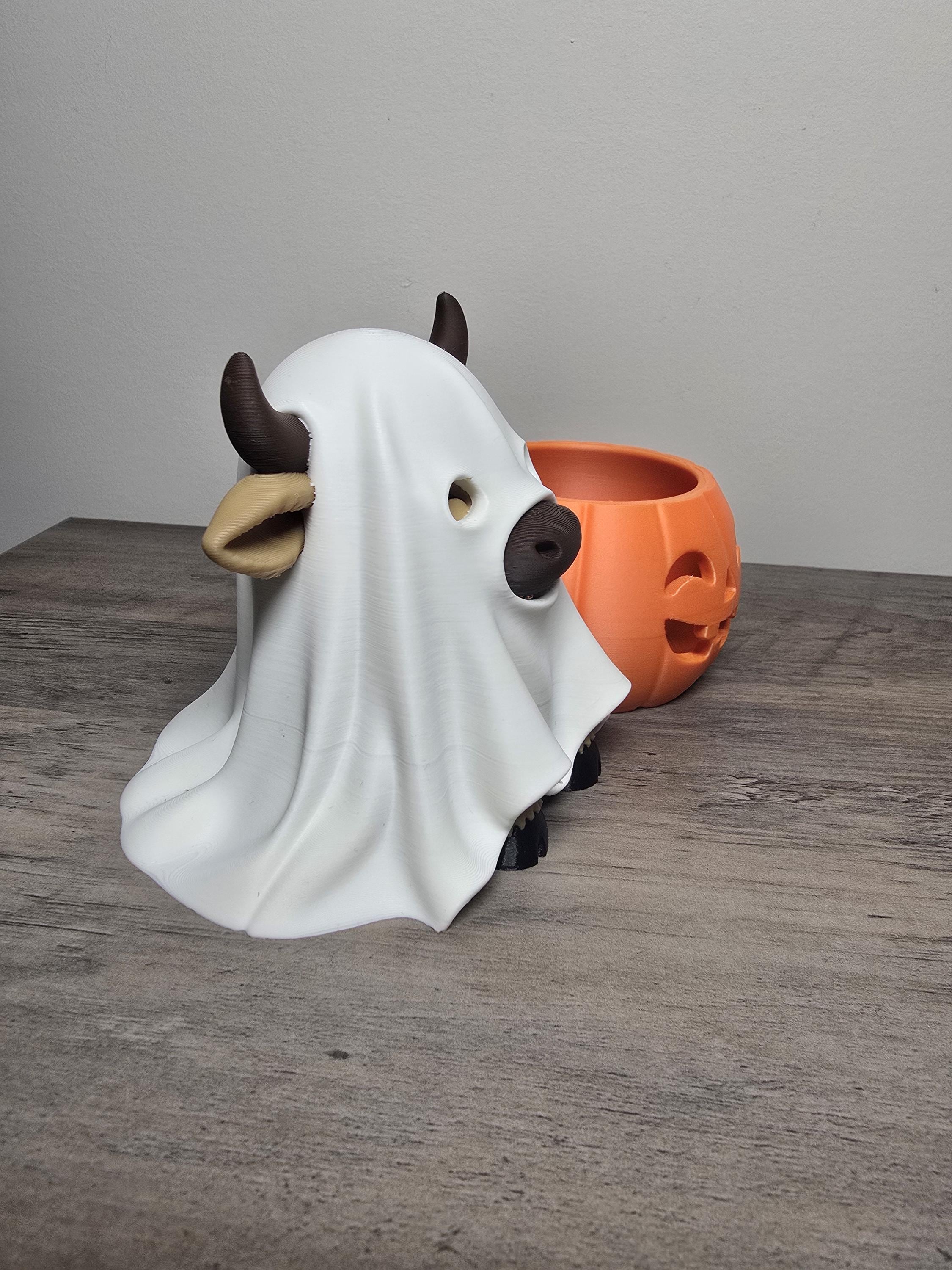 3D Printed Halloween Ghost Highland Cow Tealight Candle Holder | Pumpkin | 4m3d Design Art