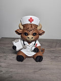 3D Printed Highland Cow Nurse Figurine | Detailed Healthcare Gift | 4m3d Design Art