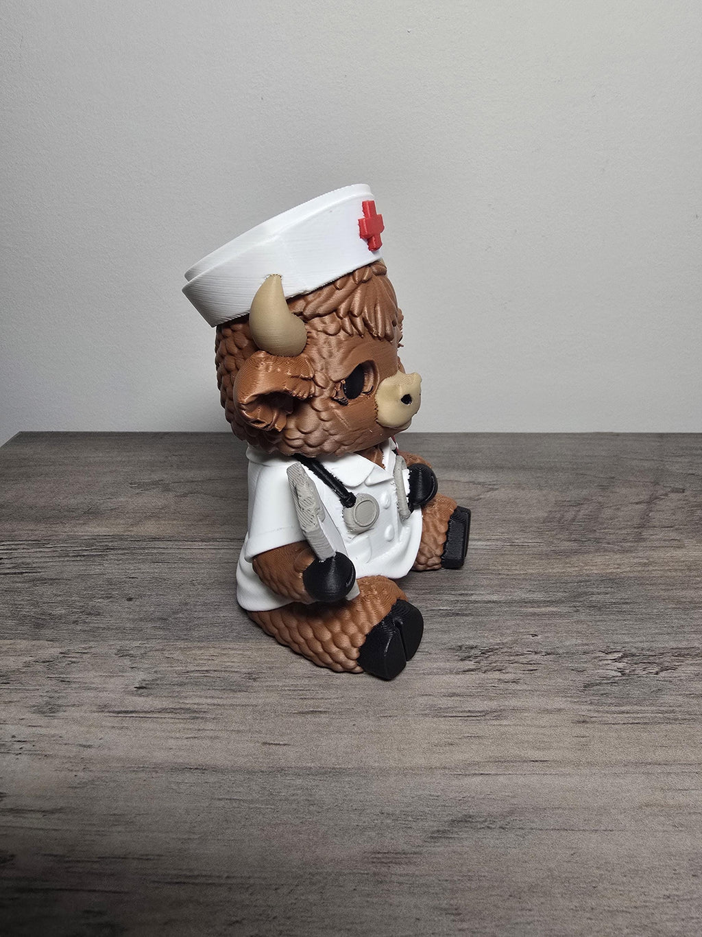 3D Printed Highland Cow Nurse Figurine | Detailed Healthcare Gift | 4m3d Design Art