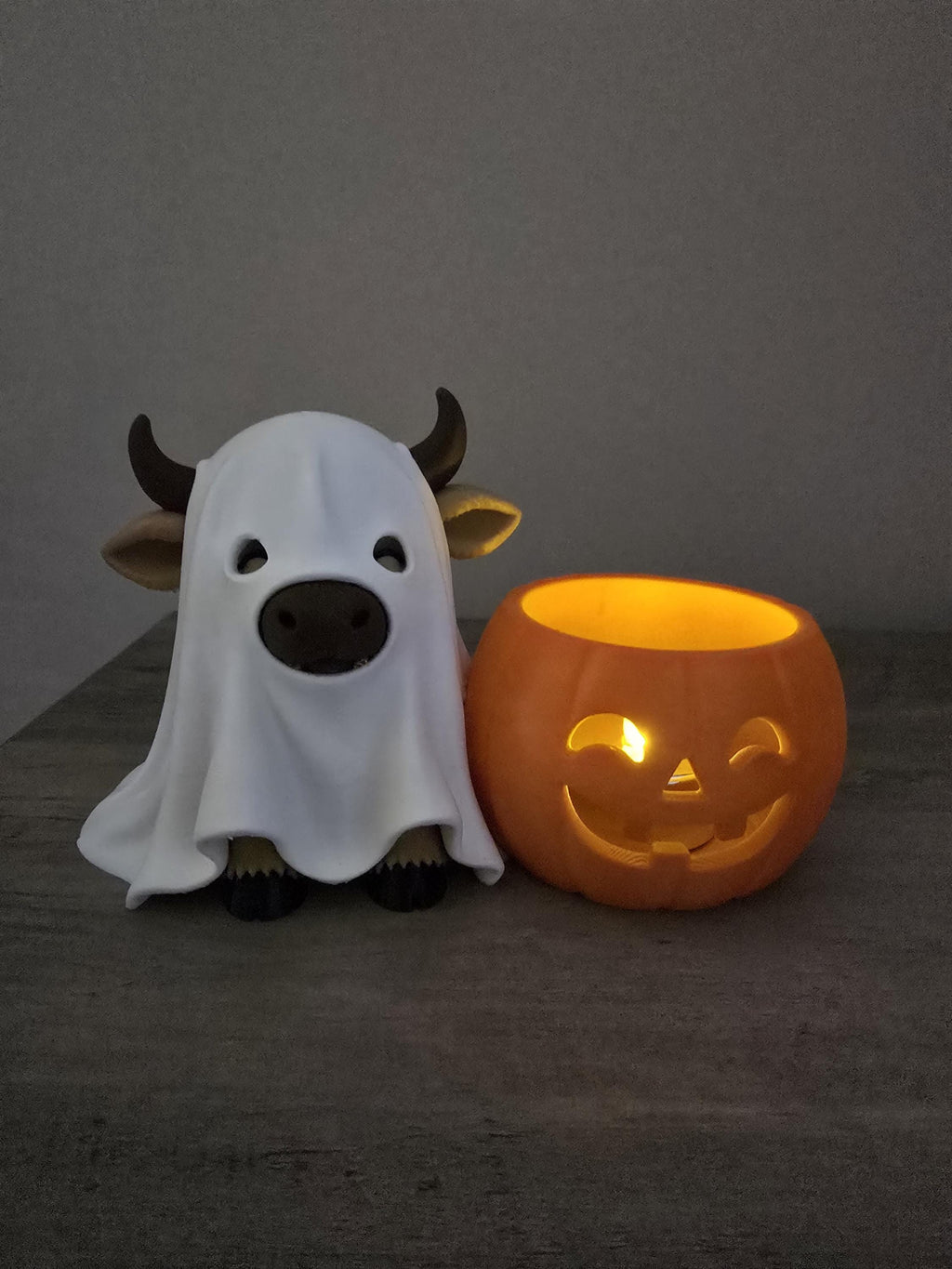 3D Printed Halloween Ghost Highland Cow Tealight Candle Holder | Pumpkin | 4m3d Design Art