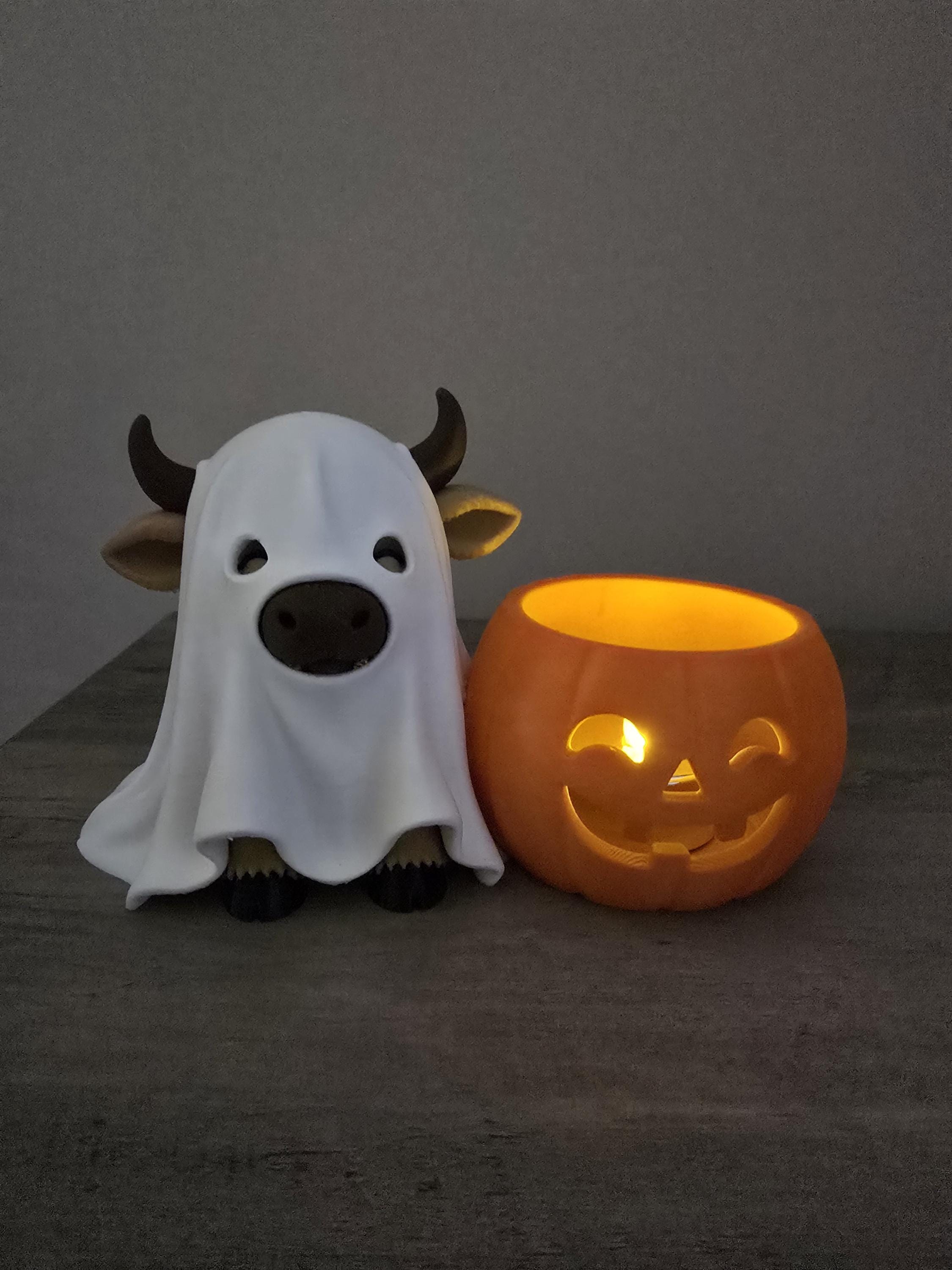 3D Printed Halloween Ghost Highland Cow Tealight Candle Holder | Pumpkin | 4m3d Design Art