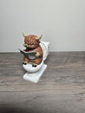 3D Printed Highland Cow on the Commode Figurine | Reading on the Throne | 4m3d Design Art