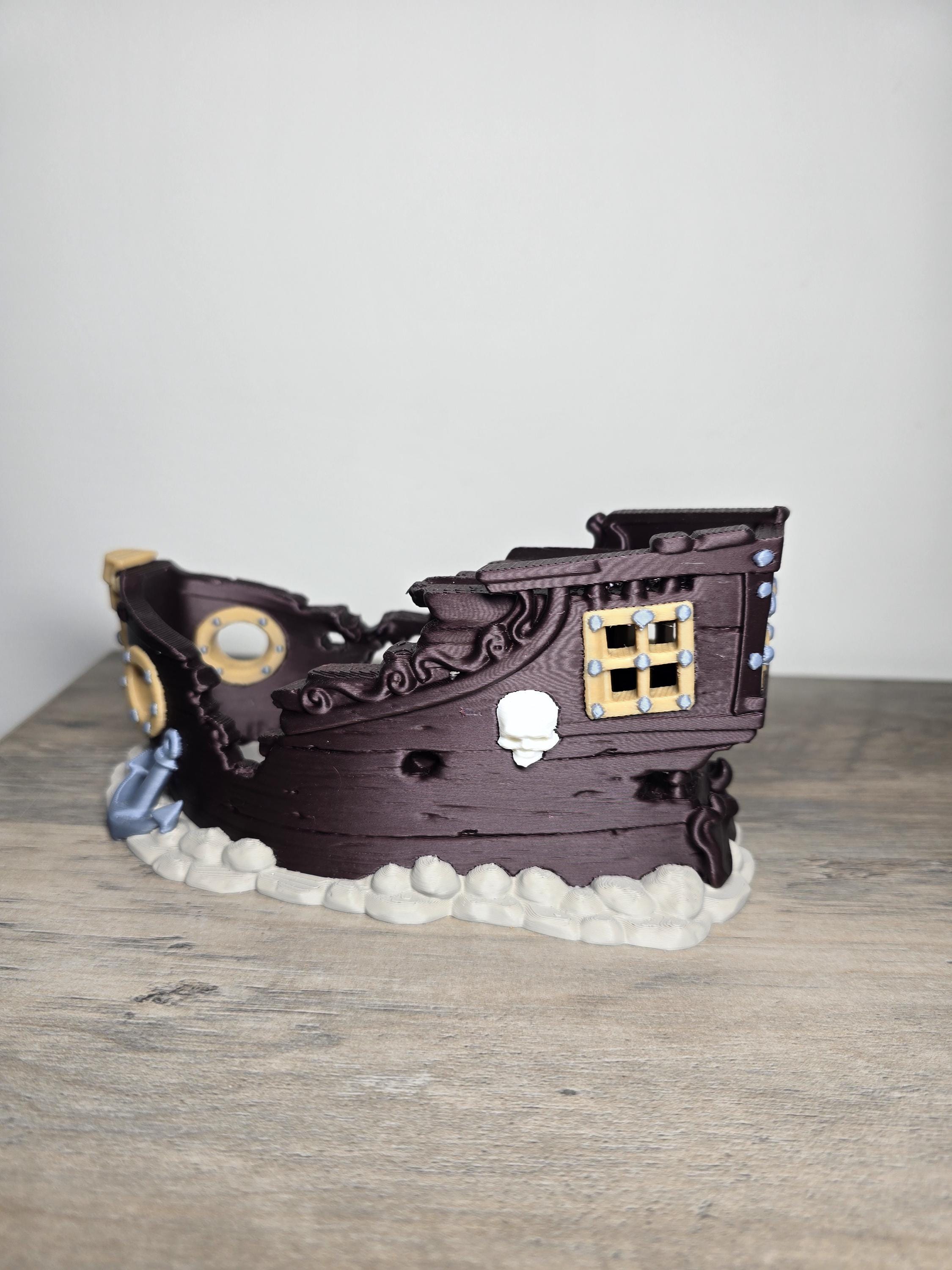 3D Printed Sunken Ship Aquarium Decor | Treasure Chest Cave | 7x4x4 In | 4m3d Design Art